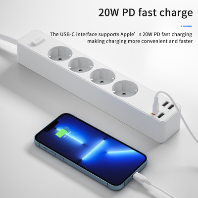 Ổ Điện Wiwu Power Strip Socket With 4 AC 3 USB 20w PD Ngăn Trẻ Em Chạm Vào, Dây Cáp Dày và Bền - Hàng Chính Hãng