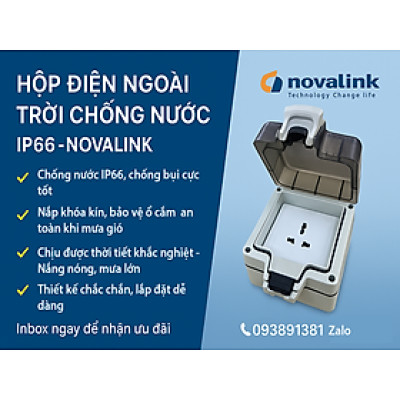 Ổ cắm điện ngoài trời chống nước IP66 Novalink NV-OW26 nhập khẩu chính hãng | Chuẩn IP66, 1 ổ cắm 3 chấu 16A