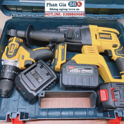 Bộ Combo Máy Khoan Pin Và Máy Khoan Bê Tông Dùng Pin 199V 2 Pin 15 Cell Động Cơ Không Chổi Than - Tặng Kèm Hộp Đựng - Bảo Hành 1 Năm