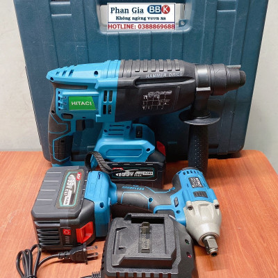 Bộ Combo 2 Trong 1 Gồm Máy Khoan Đục Bê Tông Và Bulong Dùng Pin 199V 2 Pin 15 Cell - Máy Khoan Siêu Khỏe (Bảo Hành 1 Năm)