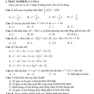 Bộ Đề Kiểm Tra Toán 8 (Bám Sát SGK Chân Trời Sáng Tạo)_HA