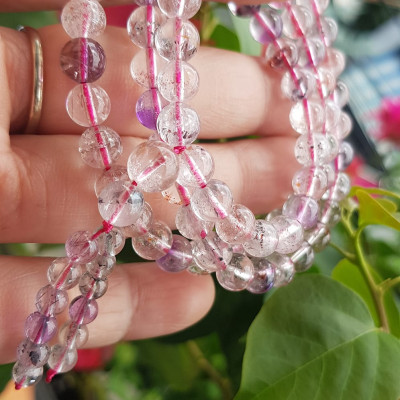 ️Vòng tay phong thủy đá super seven tự nhiên sịn đẹp kiểu quấn tay 3 vòng Màu tím trắng bóng đẹp sang Vòng chuỗi hạt 6mm nữ đeo rất là xinh đẹp ạ    