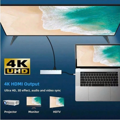 Bộ Chuyển Đổi Hub USB C Hub 8 Trong 1 Type C 3.1 Sang 4K RJ45 Đọc Thẻ SD / TF Cho MacBook Notebook Laptop Máy Tính - Hàng Nhập Khẩu