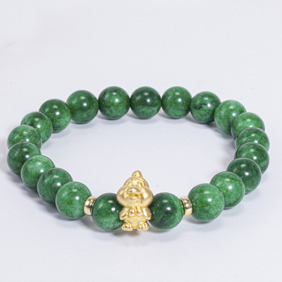 Vòng Tay Phong Thủy Nữ Đá Cẩm Thạch Sơn Thủy Phối Charm Tuổi Dậu Bạc Mạ Vàng 24K (8mm) Mệnh Mộc, Hỏa Ngọc Quý Gemstones
