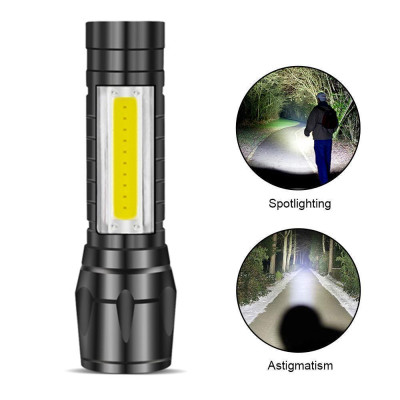 Đèn Pin Sạc Mini Có Zoom Hộp Xanh Xpe+Cob Light Siêu Sáng