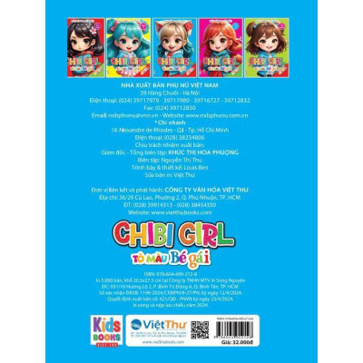 Sách - Dán Hình & Tô Màu IQ EQ CQ - Chibi Girl Tô Màu Bé Dái - Đáng Yêu - Kèm Sticker - Việt Thư