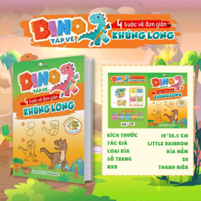 Sách - Dino Tập Vẽ - 4 Bước Vẽ Đơn Giản Khủng Long - Megabook