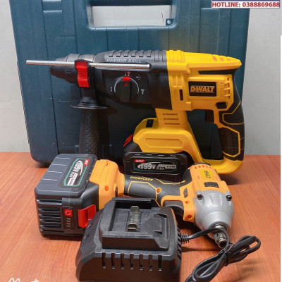 Bộ Combo Máy Khoan Đục Bê Tông Và Máy Siết Bulong - Bộ 2 Pin 15 Cell Động Cơ Từ Không Chổi Than - Bảo Hành 12 Tháng