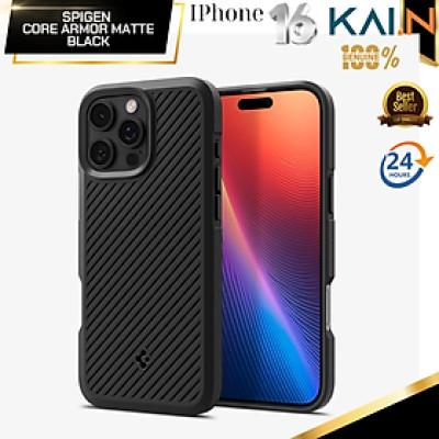 Ốp Lưng Spigen cho iPhone 16 Pro Max/ 16 Pro, SPIGEN CORE ARMOR MATTE BLACK Chống Sốc_ Hàng chính hãng
