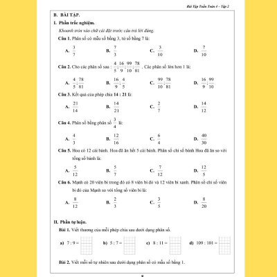Sách - Bài Tập Tuần dành cho học sinh lớp 4 - Toán và Tiếng Việt - học kì 2 (2 quyển)