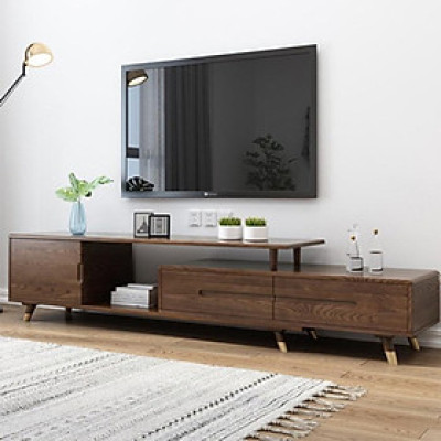 Kệ TV gỗ tự nhiên nguyên khối hình chữ nhật mặt kính 1m5, kệ tivi cao cấp LUX-KTV06