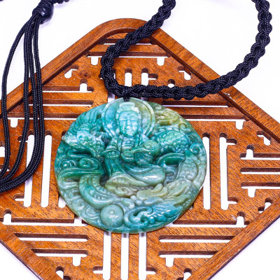 Mặt Dây Chuyền Phật Bà Quan Âm Cưỡi Rồng Đá Chalcedony đường kính 52mm mệnh hỏa ,mộc - Ngọc Quý Gemstones