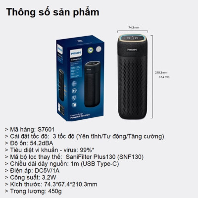Máy khử mùi lọc không khí ô tô 3 tốc độ Philips S7601 (GP7601) - HÀNG NHẬP KHẨU