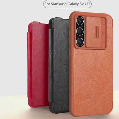 Bao da cho SamSung Galaxy S24 FE chính hãng Nillkin QIN có nắp trượt bảo vệ camera sau - Hàng chính hãng