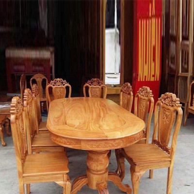Bộ bàn ăn gỗ gõ 8 gế kiểu oval, bàn ăn gỗ 8 ghế , bộ bàn ăn