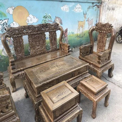Bộ Bàn Ghế Minh Quốc Voi Gỗ Mun Đuôi Công VIP