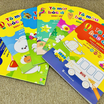 (Bản mới nhất) Bộ 6 cuốn Tô màu bóc dán 100+ stickers (song ngữ Anh – Việt) - Cho bé thỏa sức sáng tạo, phát triển IQ - EQ - CQ