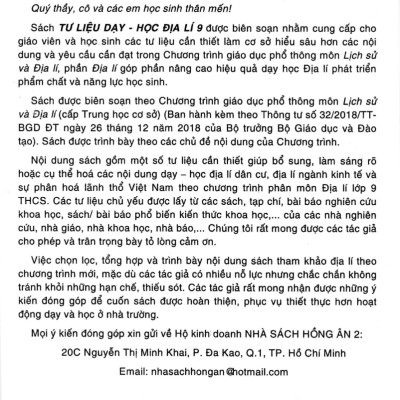 Combo Tư Liệu Dạy - Học: Lịch Sử 9 + Địa Lí 9 (Dùng Chung Cho Các Bộ SGK Hiện Hành) - HA 