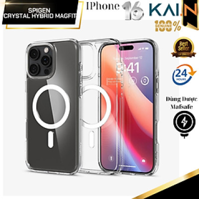 Ốp Lưng Spigen trong suốt sạc từ tính cho iPhone 16 Pro Max / 16 Pro, SPIGEN CRYSTAL HYBRID MAGFIT_ Hàng chính hãng