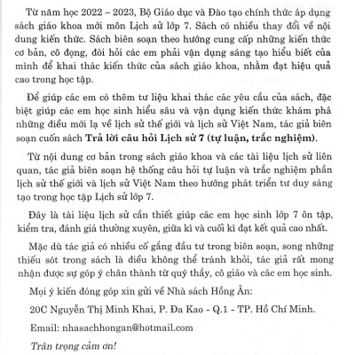 Sách tham khảo- Trả Lời Câu Hỏi Lịch Sử 7 - Tự Luận & Trắc Nghiệm (Dùng Kèm SGK Kết Nối Tri Thức Với Cuộc Sống)_HA