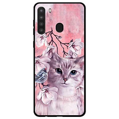 Ốp lưng dành cho Samsung Galaxy A21 mẫu Mèo Và Chim Hồng
