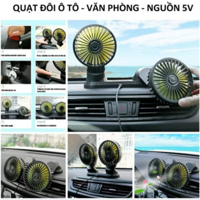 BỘ QUẠT ĐÔI 3 CẤP ĐỘ GIÓ SIÊU MÁT LẠNH TRÊN XE HƠI ÔTÔ VĂN PHÒNG HÀNG CHUẨN