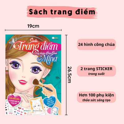 Sách - Trang Điểm Thần Tượng Hàn Quốc Lisa Và Công Chúa Mina - Tô Màu Và Bóc Dán Hơn 100+ Stickers Xinh Đẹp Cho Bé Gái
