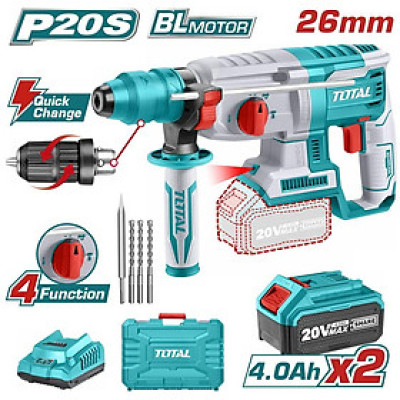 MÁY KHOAN ĐỤC DÙNG PIN 20V (2 pin 4.0A + sạc)TOTAL TRHLI202289 - HÀNG CHÍNH HÃNG