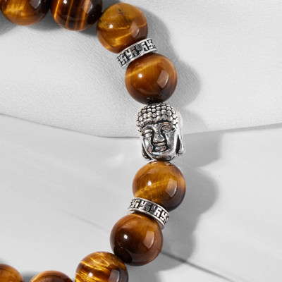 Vòng đá mắt hổ vàng nâu phối charm phật bạc Ngọc Quý Gemstones