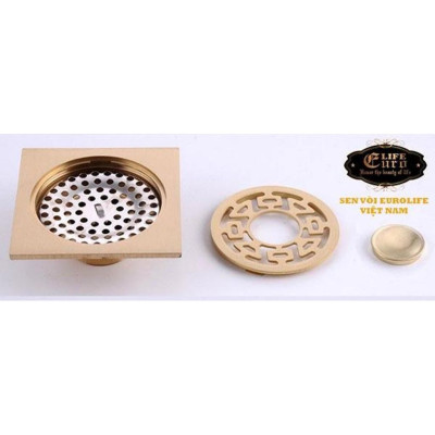 Hố ga thoát sàn Đồng hoa văn 10x10cm Eurolife EL-HG09 (Vàng Đồng)