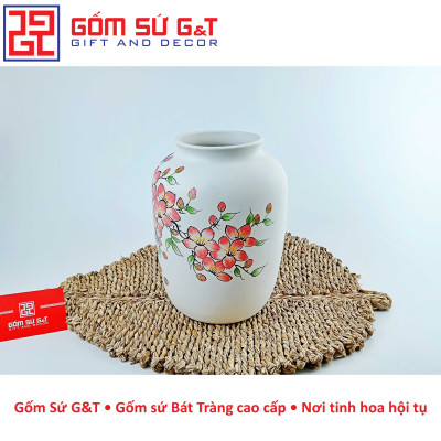 Lọ hoa dáng đèn lồng vẽ đào hồng Gốm Sứ G&T