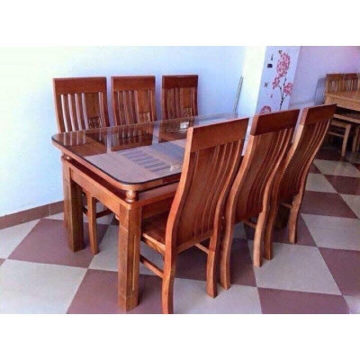 Bộ bàn ăn 2 tầng 6 ghế gỗ sồi Nga
