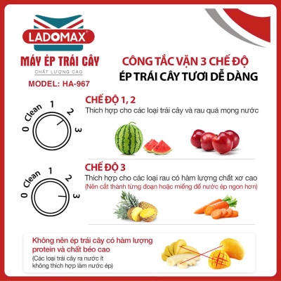 Máy ép trái cây cho quán 1180W thế hệ mới Ladomax HA-967 có chế độ vệ sinh lưới, ép kiệt bã-Hàng chính hãng