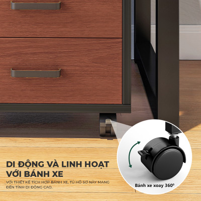 Tủ hồ sơ di động, tủ tài liệu có ngăn kéo, tủ dưới bàn làm việc kèm bánh xe di chuyển - GP370