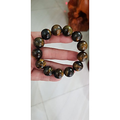 Vòng đeo Tay Nam ĐÁ MẮT HỔ Vàng Xanh tự nhiên size hạt 16mm 13 Viên Nam Mệnh THUỶ Mệnh Mộc đeo Vòng hợp phong thủy làm ăn, kinh doanh tốt đẹp phát đạt tốt sức khỏe ạ