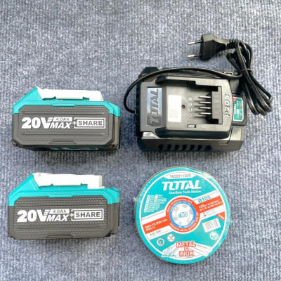 MÁY MÀI GÓC DÙNG PIN LITHIUM 20V (2 pin 4.0Ah & 1 sạc) TOTAL TAGLI2012582 - HÀNG CHÍNH HÃNG