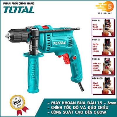 Máy khoan búa 13mm 680W TOTAL TG1061356-2E - Chỉnh được tốc độ, đảo chiều, có chức năng búa - Tốc độ 247