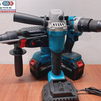 Bộ Combo 3 Món Gồm Máy Khoan Đục Bê Tông, Máy Mài Và Máy Khoan Pin Dùng Pin 199V, 2 Pin 15Cell, Máy Khoan Siêu Khỏe - Bảo Hành 12 Tháng