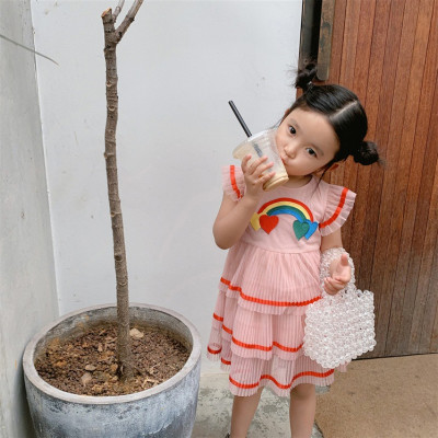 Váy đầm cầu vồng bé gái, chân váy 3 tầng bồng xinh xắn, họa tiết thêu nổi rực rỡ, chất đẹp mát | MV24