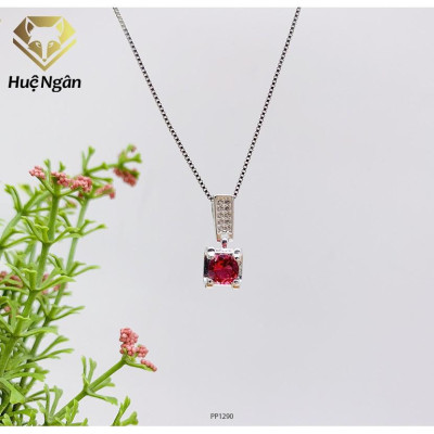 Dây chuyền bạc 925 Huệ Ngân - Mặt vuông đính đá PP1290