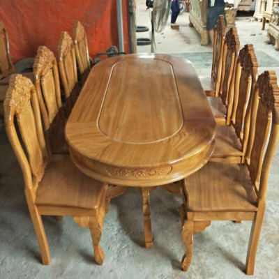 Bộ bàn ăn gỗ gõ 8 gế kiểu oval, bàn ăn gỗ 8 ghế , bộ bàn ăn