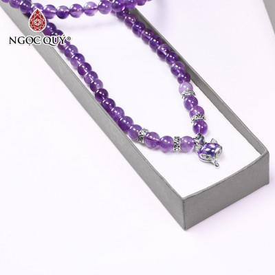 Vòng 3 line đá thạch anh tím phối hồ ly 6mm mệnh hỏa, thổ - Ngọc Quý Gemstones