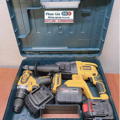 Bộ Combo Máy Khoan Pin Và Máy Khoan Bê Tông Dùng Pin 199V 2 Pin 15 Cell Động Cơ Không Chổi Than - Tặng Kèm Hộp Đựng - Bảo Hành 1 Năm