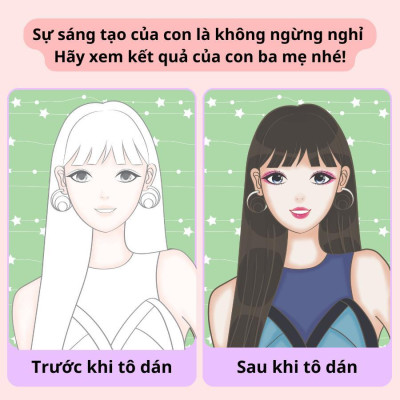 Sách - Trang Điểm Thần Tượng Hàn Quốc Lisa Và Công Chúa Mina - Tô Màu Và Bóc Dán Hơn 100+ Stickers Xinh Đẹp Cho Bé Gái