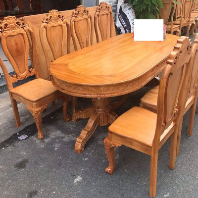 Bộ bàn ăn gỗ gõ 8 gế kiểu oval, bàn ăn gỗ 8 ghế , bộ bàn ăn