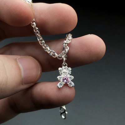 Lắc Tay, Vòng Tay Cho Bé Bạc Ta Gấu Đính Đá Chính Hãng Bạc Hiểu Minh LTE542