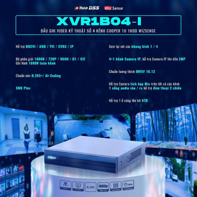 Đầu ghi hình Penta-brid 4 kênh DAHUA DH-XVR1B04-I mẫu mới 2022 - chuẩn hệ HDCVI/TVI/AHD - Hàng chính hãng