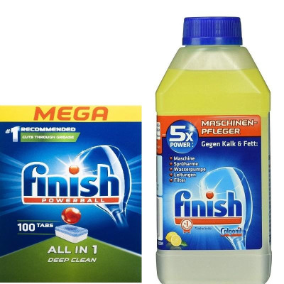 combo hộp viên rửa bát finish allin1 và chai nuớc vệ sinh máy rửa bát Chén ( Đức )