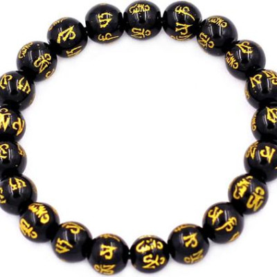 Chuỗi tay đá thạch anh đen phật chú khắc Lục Tự Kim Ngôn 8 ly 21 hạt - hợp mệnh Thủy, mệnh Mộc