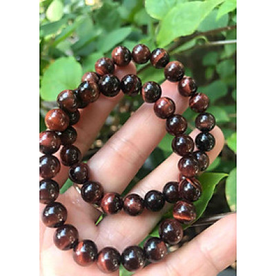 CHIẾC VÒNG ĐÁ MẮT HỔ TỰ NHIÊN MÀU ĐỎ NÂU 8MM HỢP PHONG THỦY NỮ MỆNH HỎA THỔ KIM